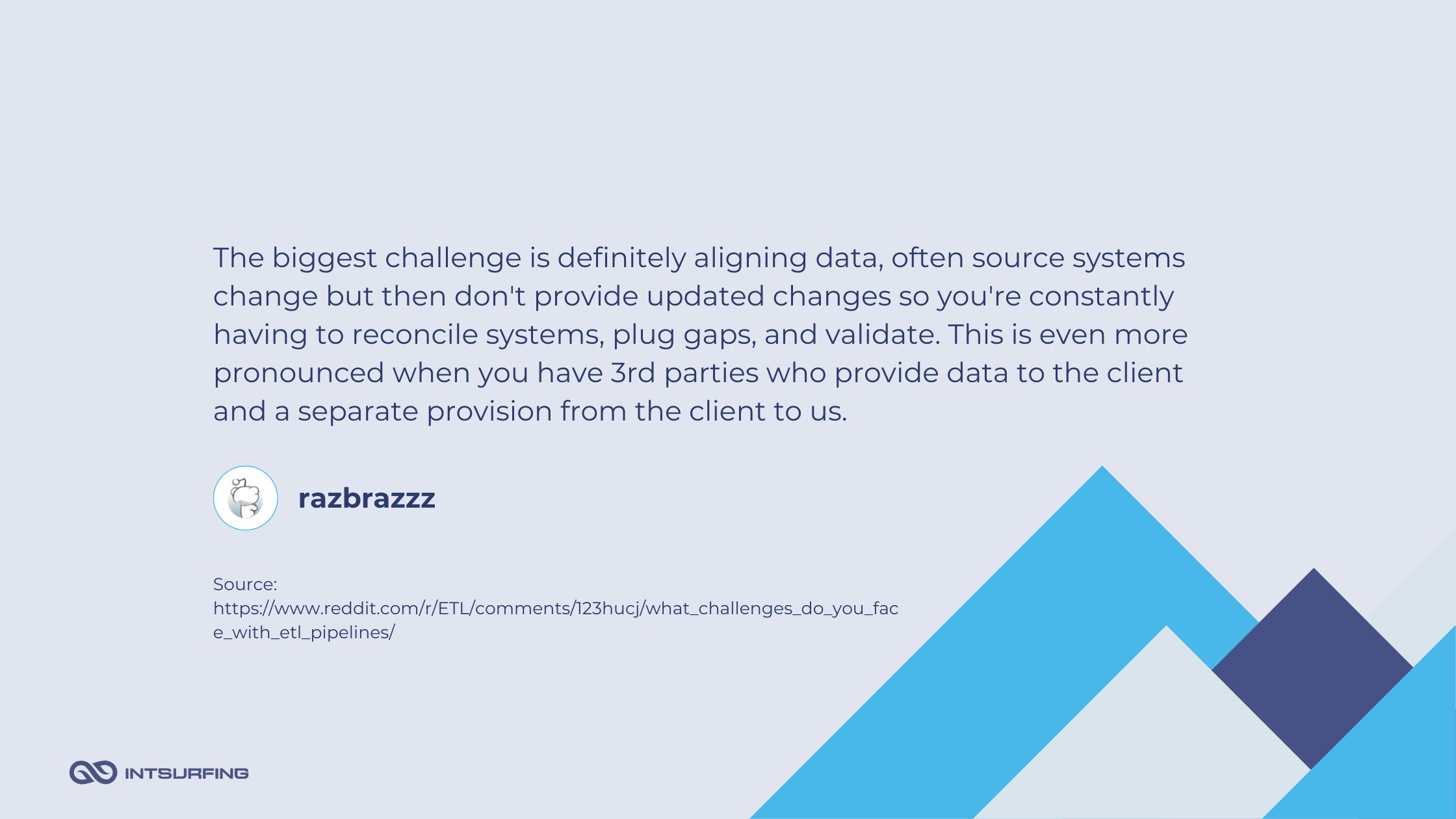 Challenges of ETL data processing